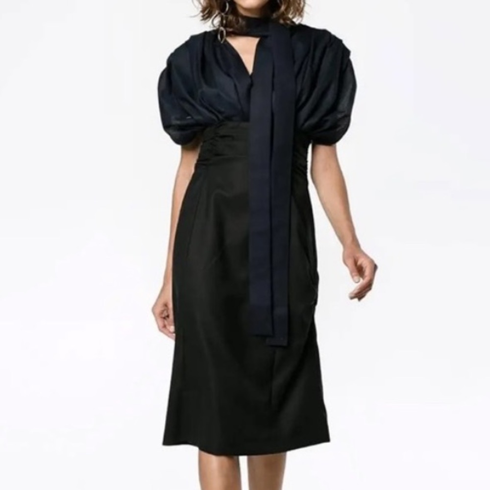Jacquemus Black & Navy Wool La Robe Madame Midi Dress Sz FR40